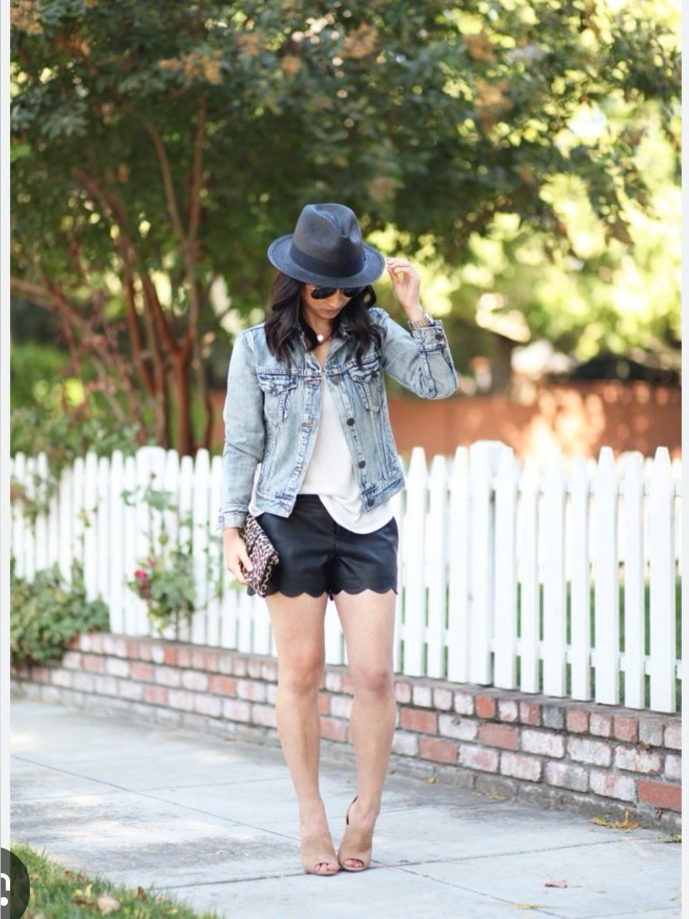 Club Monaco Vegan Leather Scalloped Shorts